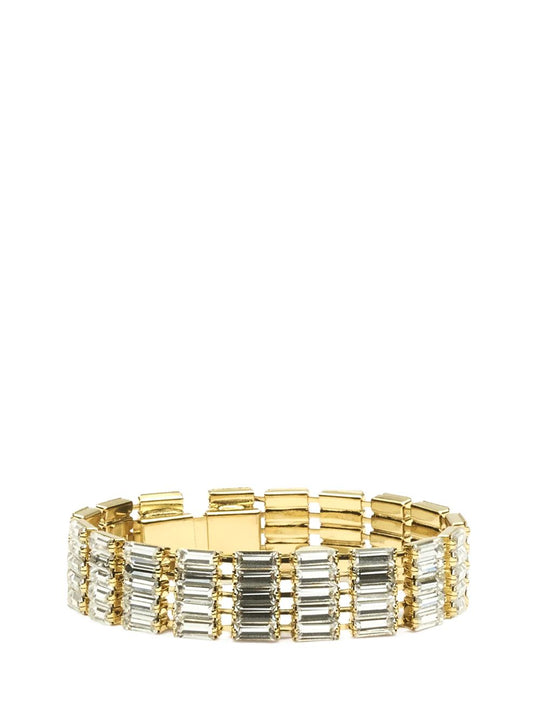 Bracc.Empire Ottone Placc.Oro 5 File Cristalli Tagl.Baguette Lung.:Tg.S 15,5cm-Tg.M 17,5cm-Tg.L 18,5 Jewelry Gold