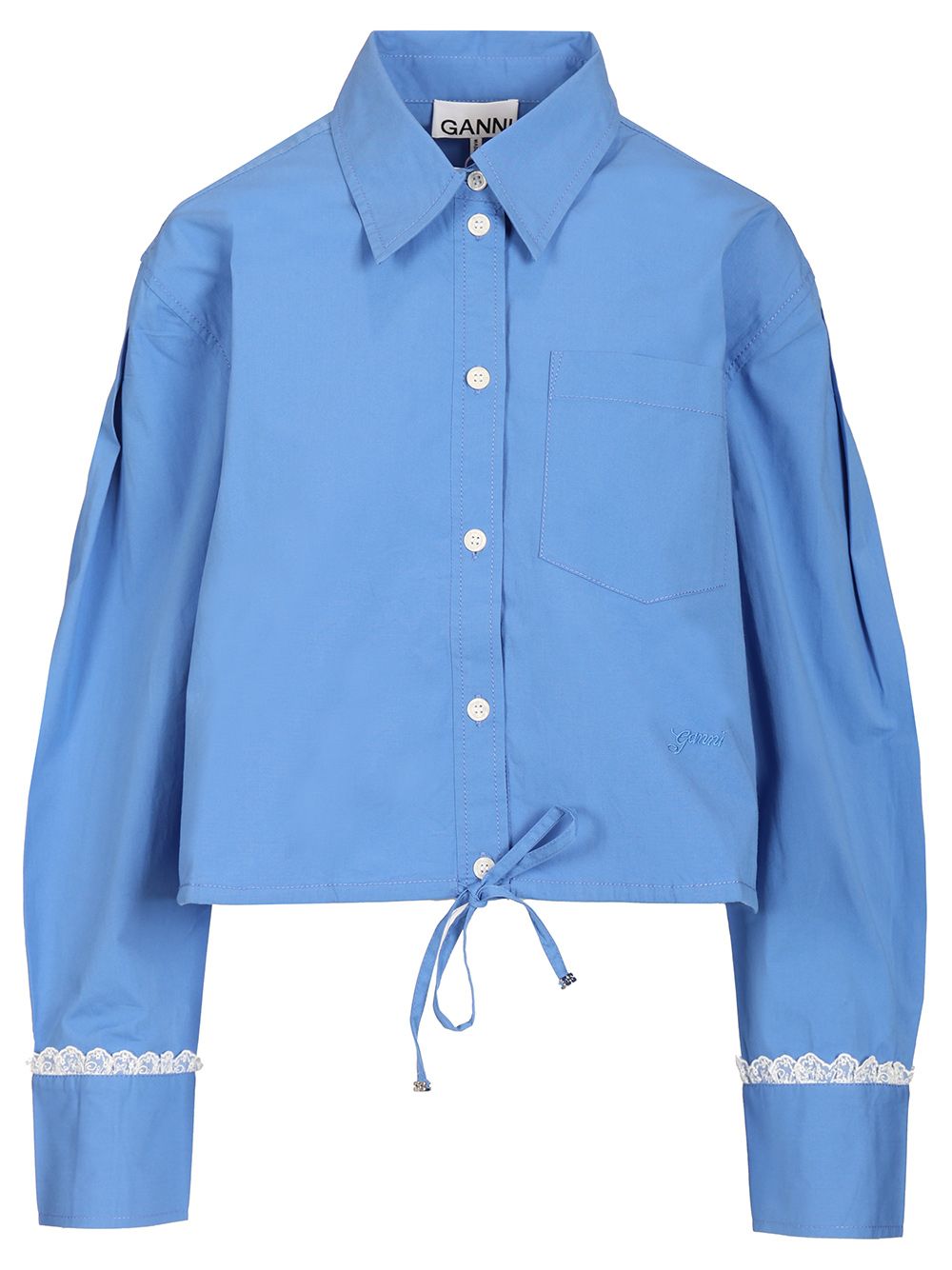 Ganni Cotton Shirt With Lace Details Shirts - Light blue | 2b6b7f2622a811b7d022d5da83f2403183d2d45e