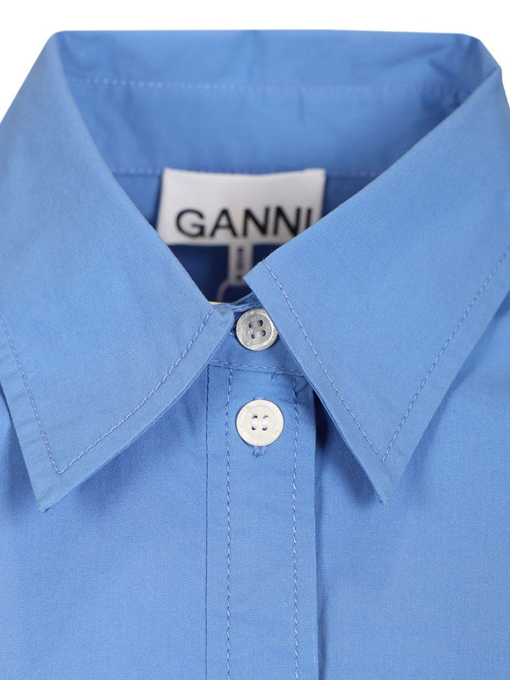 Ganni Cotton Shirt With Lace Details Shirts - Light blue | 48101ee403f29139e6d62e8f99c60361a97dcf1e