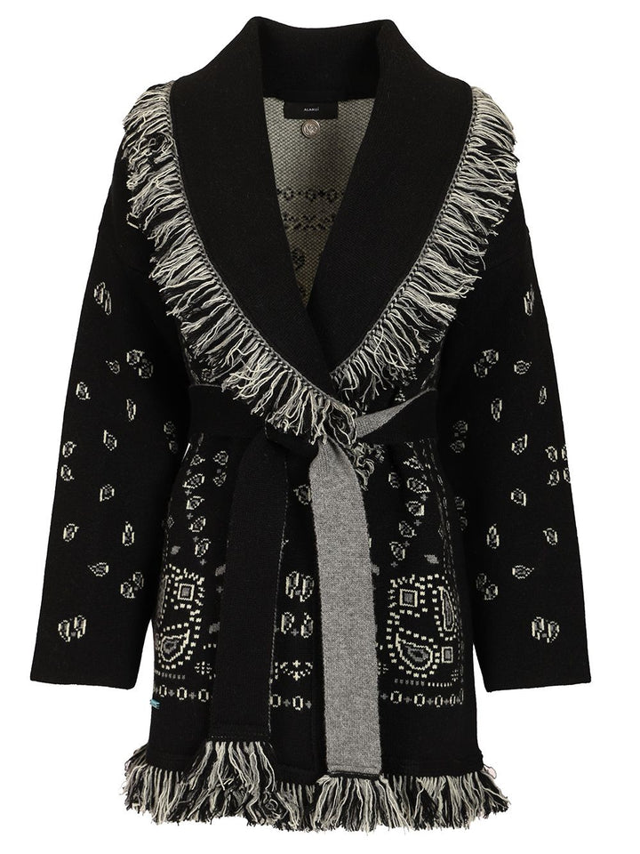 Alanui Bandana Jacquard Cardigan Knitwear - Black | 7ab464e5f68929d1301885bf7368d2be9d114fa5