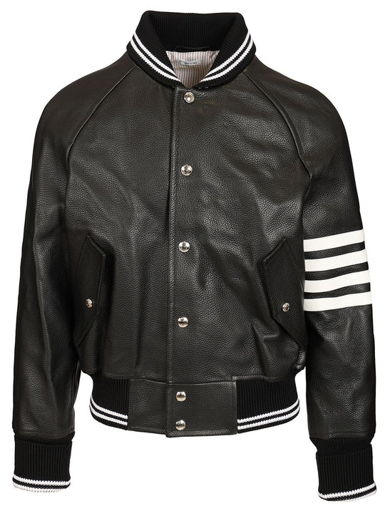 4-Bar Leather Bomber Jacket Jackets Black