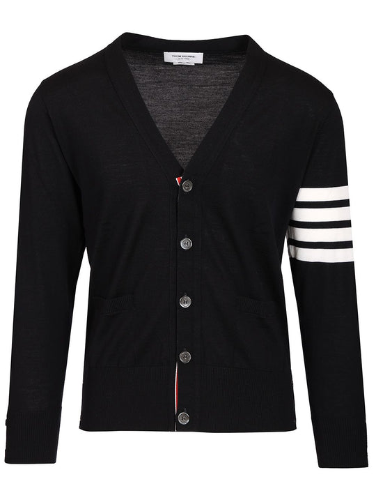 Classic 4-Barrelled Merino Wool Cardigan Knitwear Blue