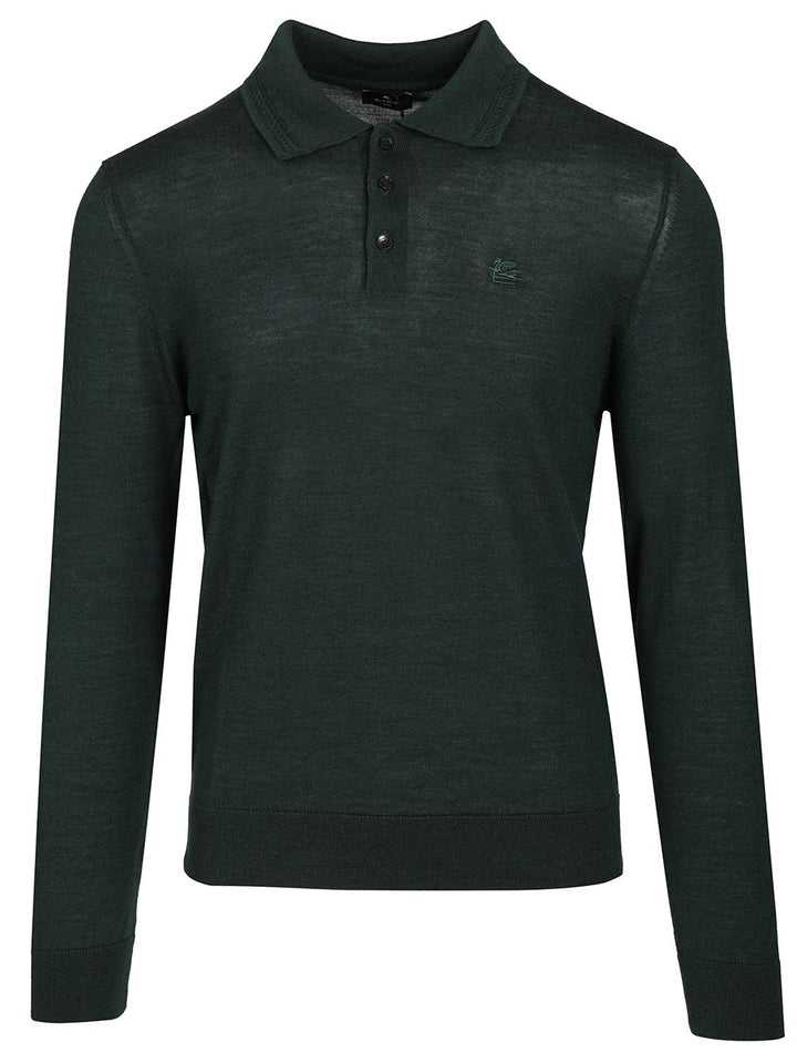 Etro Fuji Knitted L/S Polo Wool Silk Knitwear - Green | 1cbb0b81d3498429196dd06f38823e407e3d606e