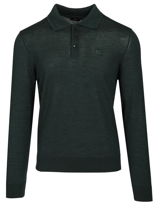 Wool And Silk Polo Shirt Knitwear Green