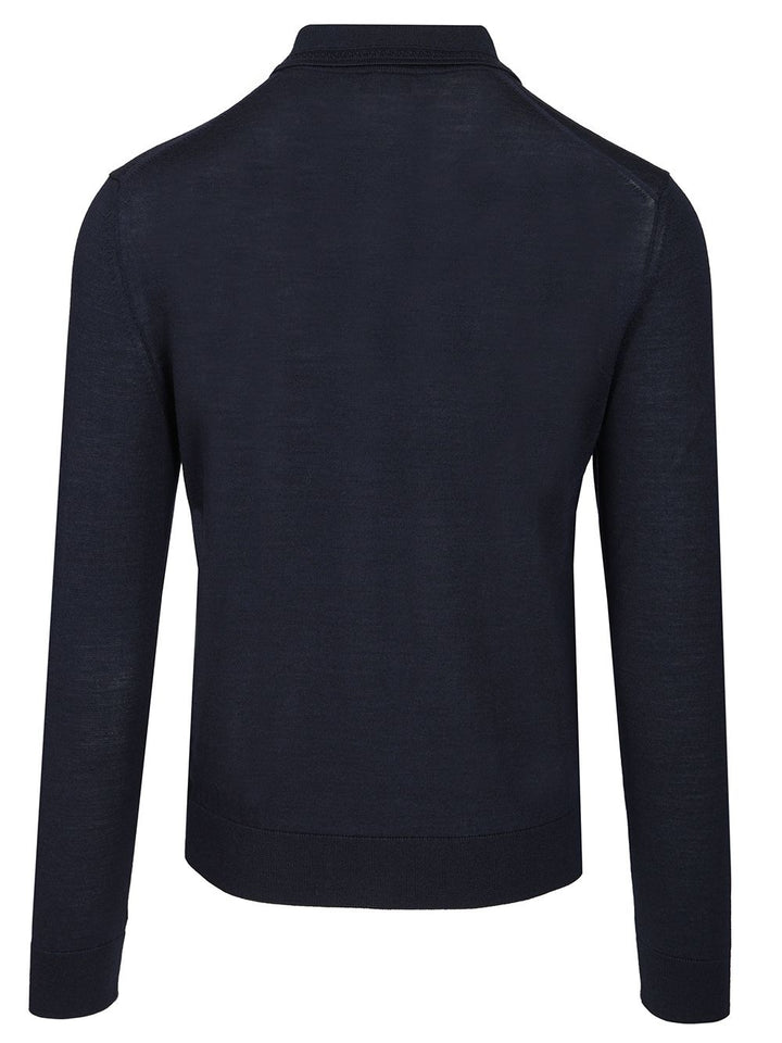 Etro Fuji Knitted L/S Polo Wool Silk Knitwear - Blue | 58f9c579d1e0761ed930a5e88347aa16256f7586