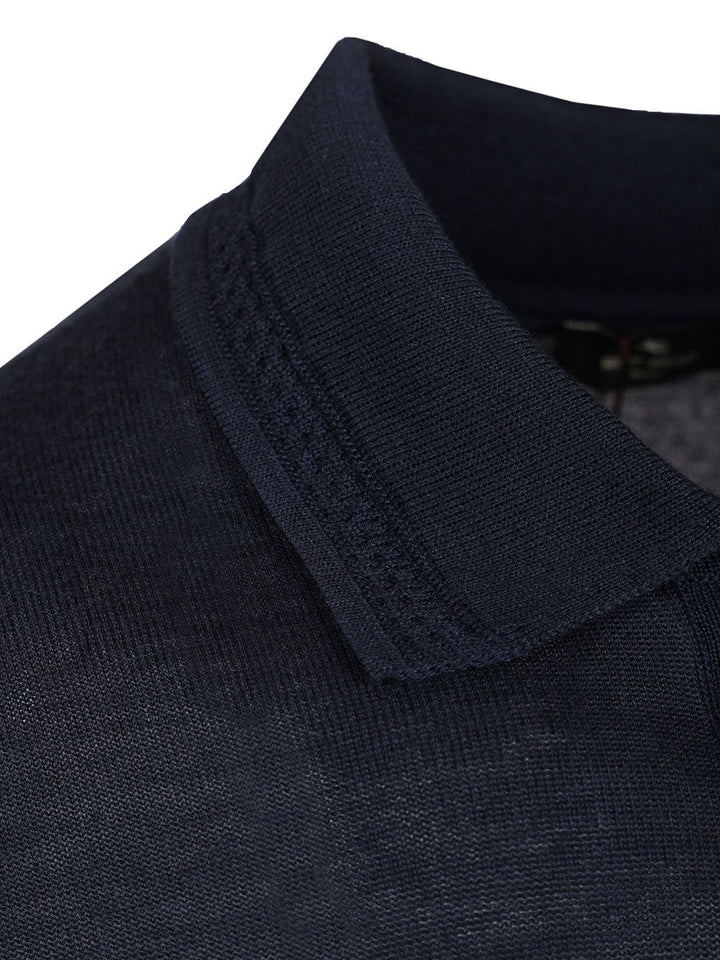 Etro Fuji Knitted L/S Polo Wool Silk Knitwear - Blue | 5864d5204f5c5ec54fae9ef0b71e83fb0e343eda
