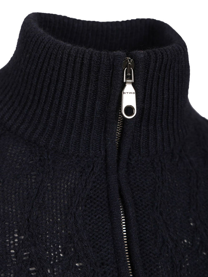 Etro Roma Knitted Quarter Zip Cashmere Jumper Knitwear - Blue | 8969340a7249ed423f1961bfc8e9dce848226de7