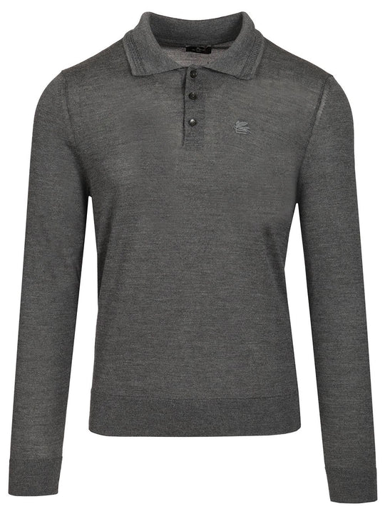 Fuji Knitted L/S Polo Wool Silk Knitwear Grey