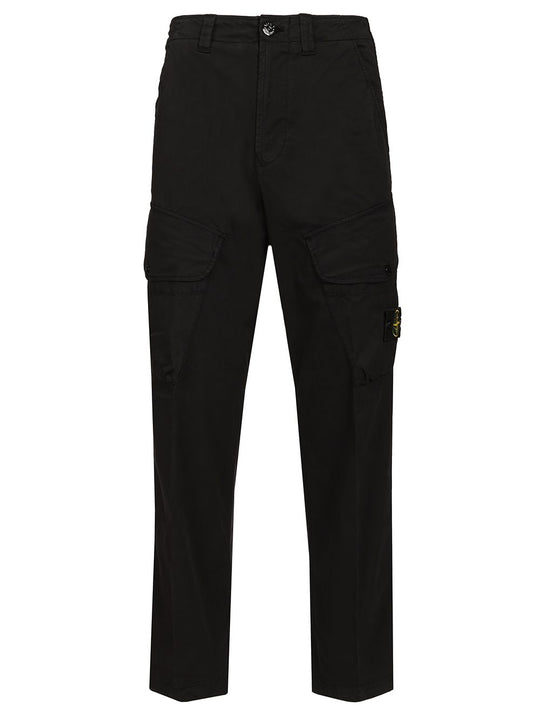 Stretch Organic Cotton Twill Cargo Trousers Black