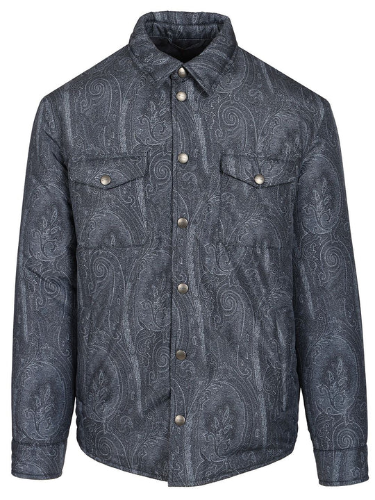Paisley Decoration Overshirt Jackets Blue