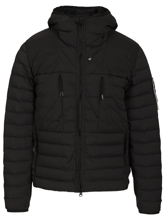 Hooded Down Jacket In Stretch Fabric Coats Black
