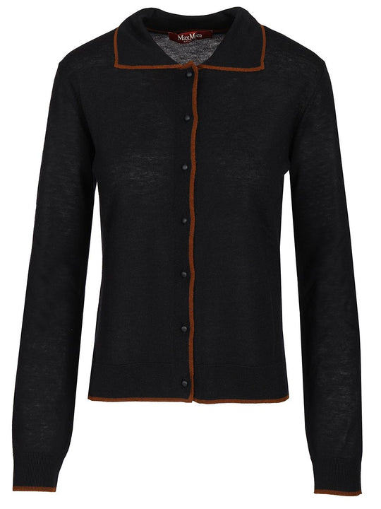 Targa Silk Wool Polo Cardigan Contrast Piping Knitwear Blue