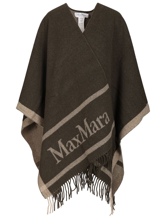 Jacquard Wool Poncho Coats Green