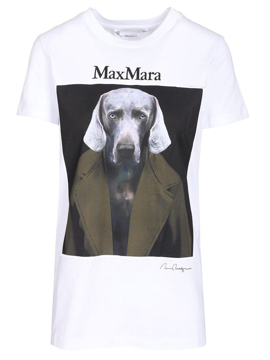 Calca Tshirt Cotone Dog Print Khaki Coat T-Shirt White