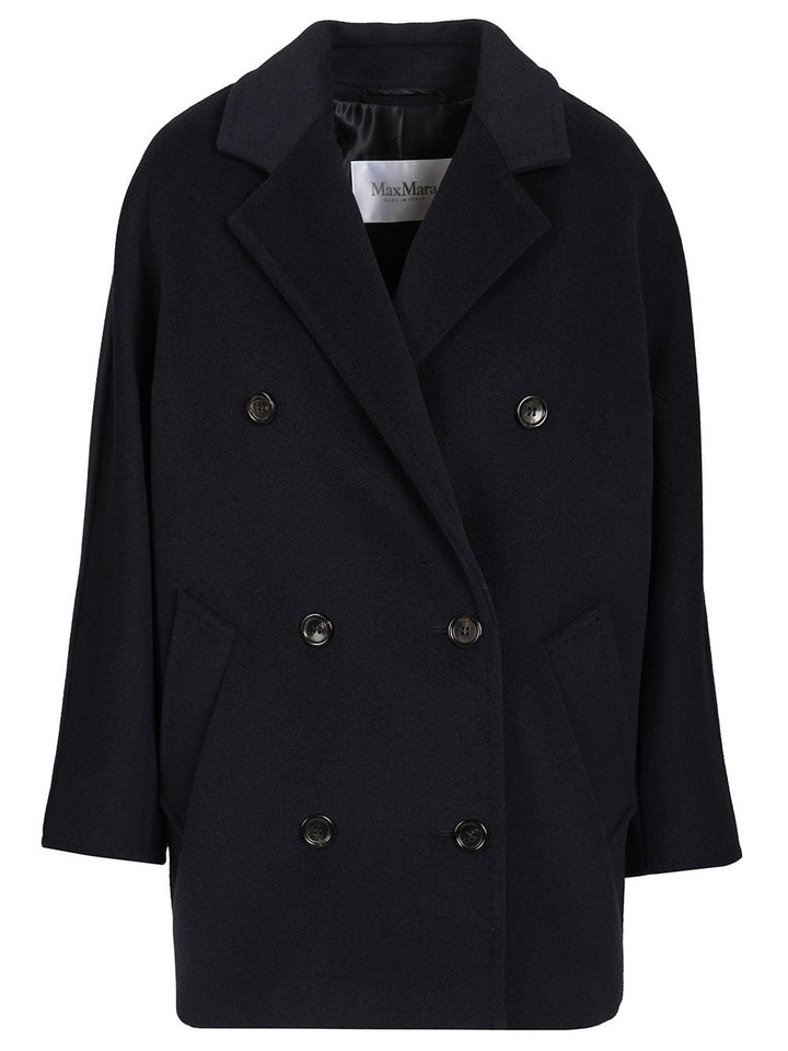 Max Mara Rebus Double Breast Short Madame Wool Cashmere Coat Coats - Blue | 781d37d7a3cc499ed9fcb815806221c0da1def02