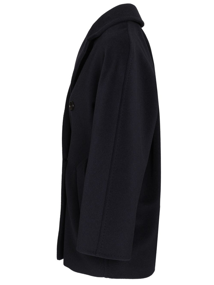 Max Mara Rebus Double Breast Short Madame Wool Cashmere Coat Coats - Blue | 787284f33c36678949b45e8aaf7eca5ab7bdfabd