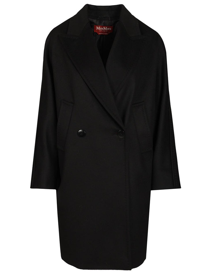 Max Mara Studio Double-Breasted Wool Drap Coat Coats - Black | 4cb4994e0064d0e0209153fa12f0e7ffdafee28a