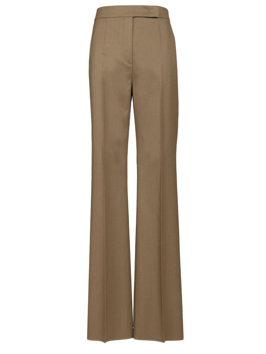 Calte Single Pence Wool Gabardine Trousers Beige