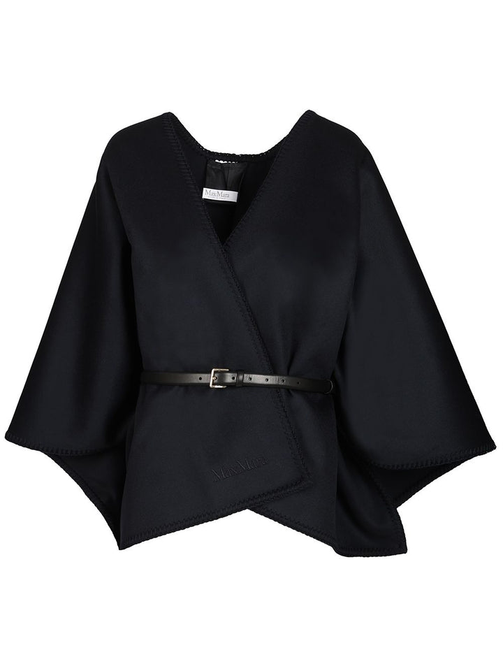 Max Mara Colomba Wool Cape Stitiching Jackets - Blue | 124b01d9897c32e33491157711de4667d2318aa0