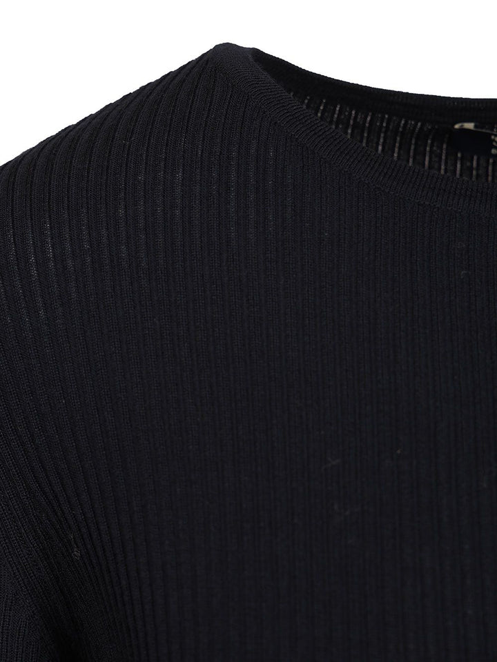 'S Max Mara Disegno Wool Rib Crewneck Long Sleeve Knitwear - Blue | b06933e7b967aeab88635f9f63a5299f857d4ec3