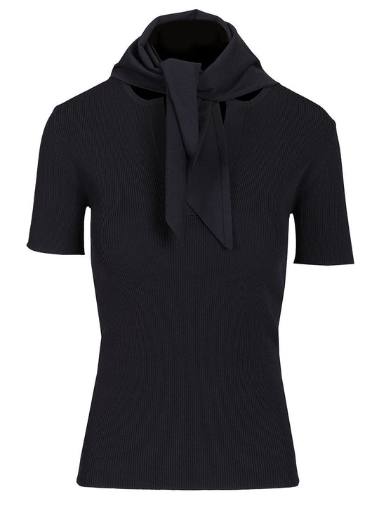 Sweater With Scarf Tops Blue