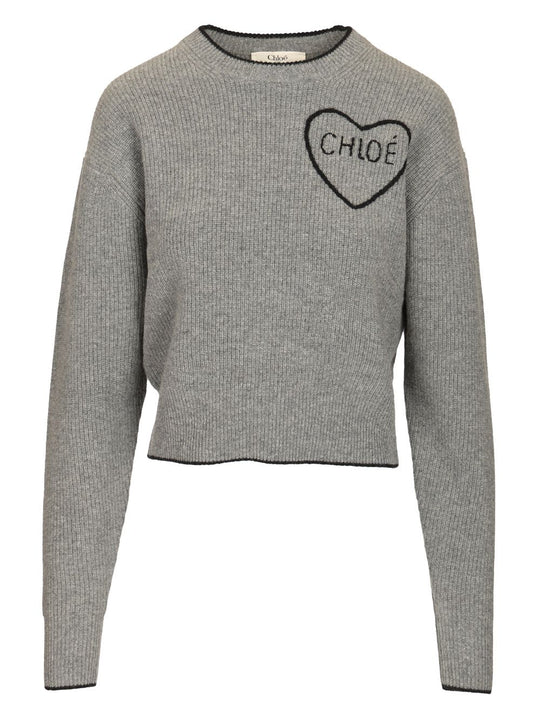Cropped Fitted Shirt With Logo Knitwear Grey