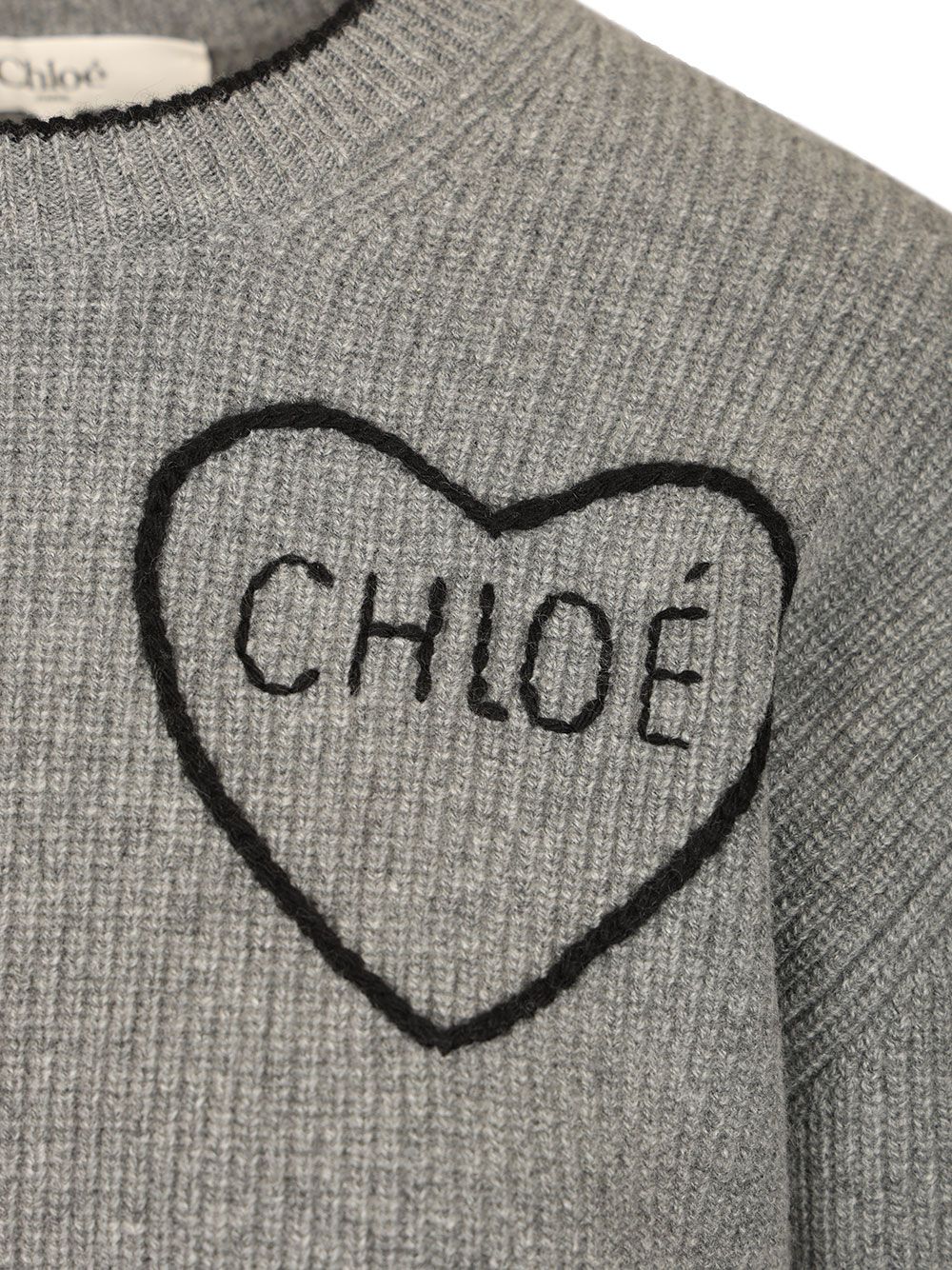 Chloe' Chloe Heart Crewneck Sweater Knitwear - Grey | e26701deafd5bcfd21c19753e391eb39939bb47d