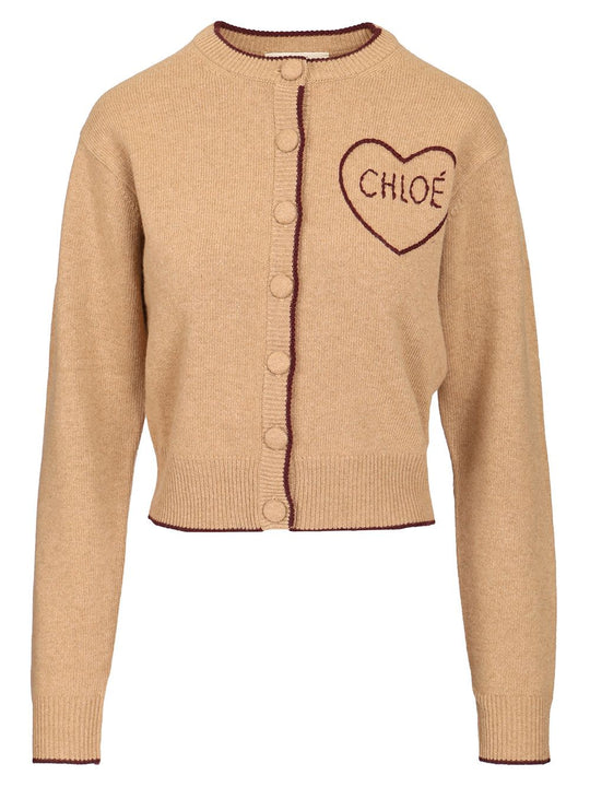 Fitted Cardigan With Logo Knitwear Brown