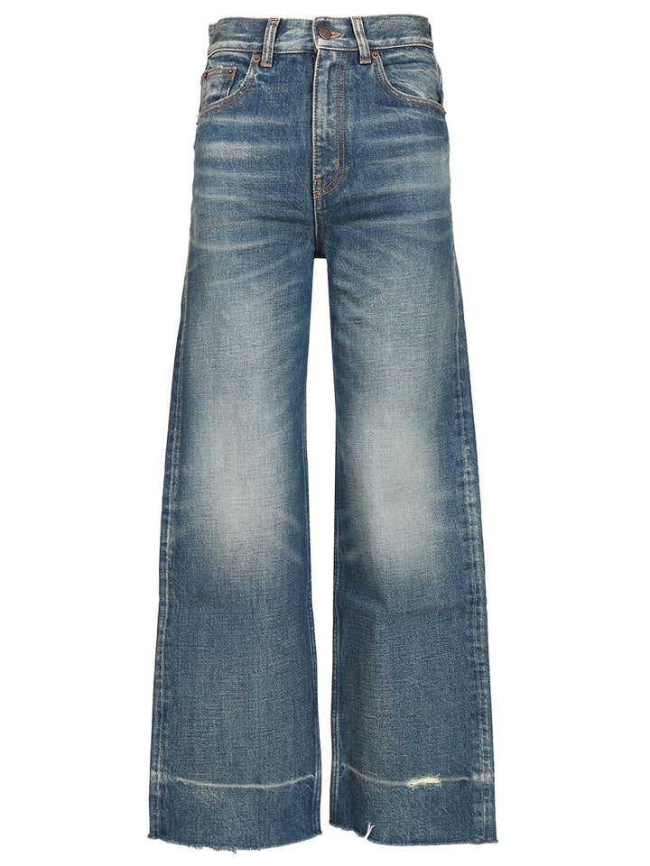 Chloe' Cropped Unfinished Hem Regular Denim Jeans - Blue | 22d8eac1d54e7b6c7dbea71db43d05a51f763a63