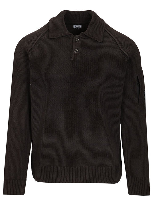 Polo Sweater Made Of Cotton Chenille Knitwear Black