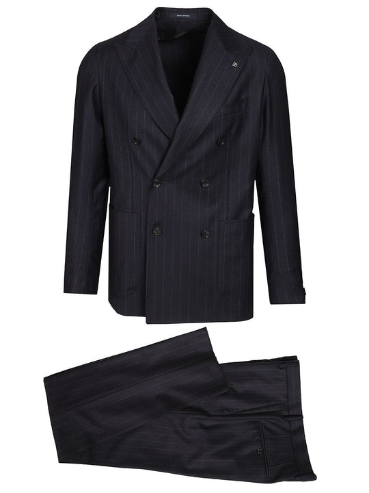 Double-Breasted Pinstriped Suit Dresses Blue