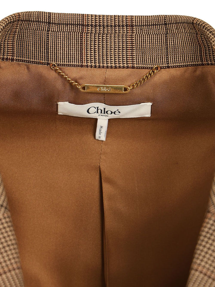 Chloe' Tailored Double-Breasted Checked Wool Jacket Jackets - Brown | 0f75635fad2015d12ec7fbf3fb3122e11de9379b
