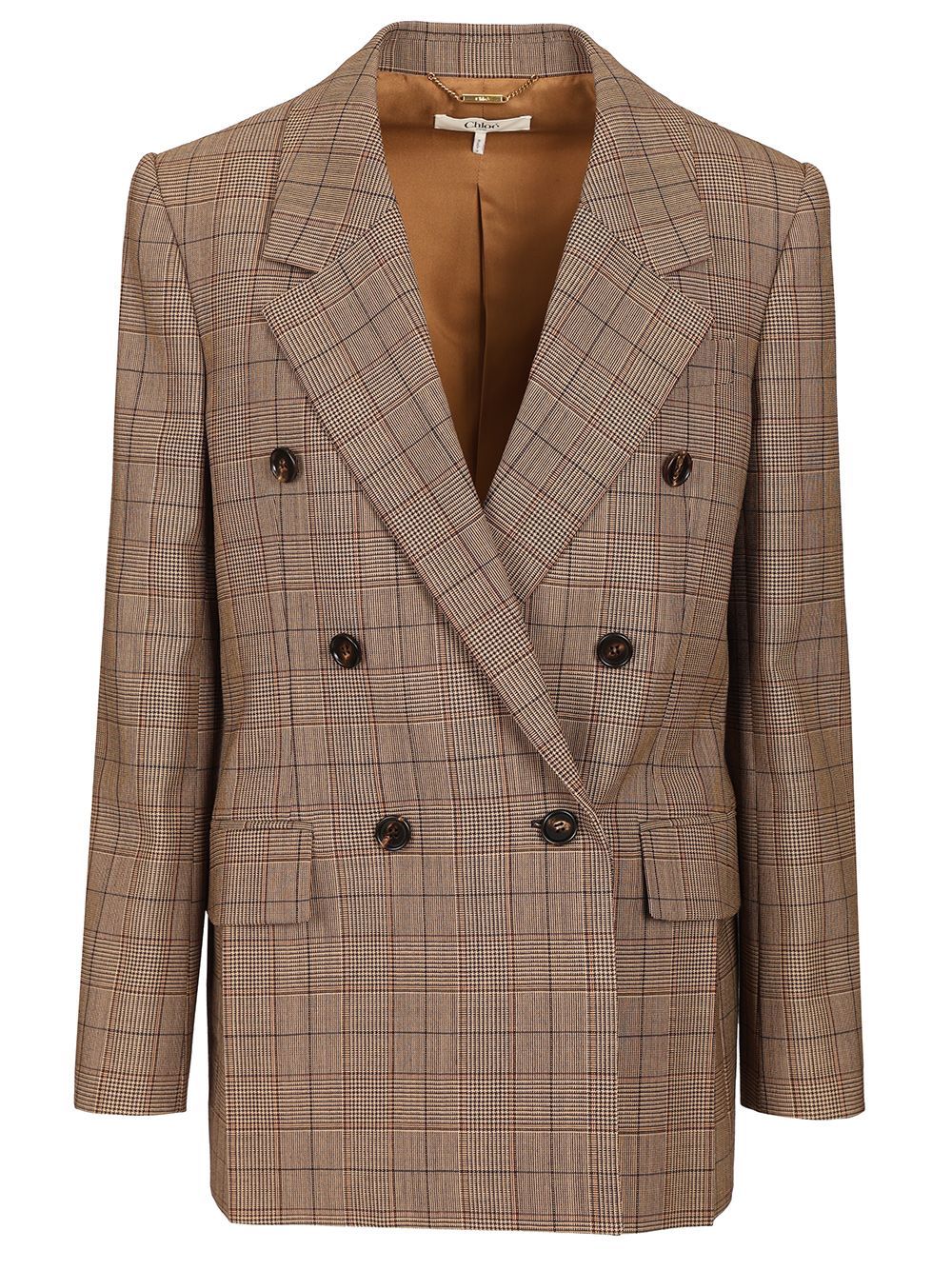 Chloe' Tailored Double-Breasted Checked Wool Jacket Jackets - Brown | 57258745d855892ffc21a6e26341501af5f11cc7