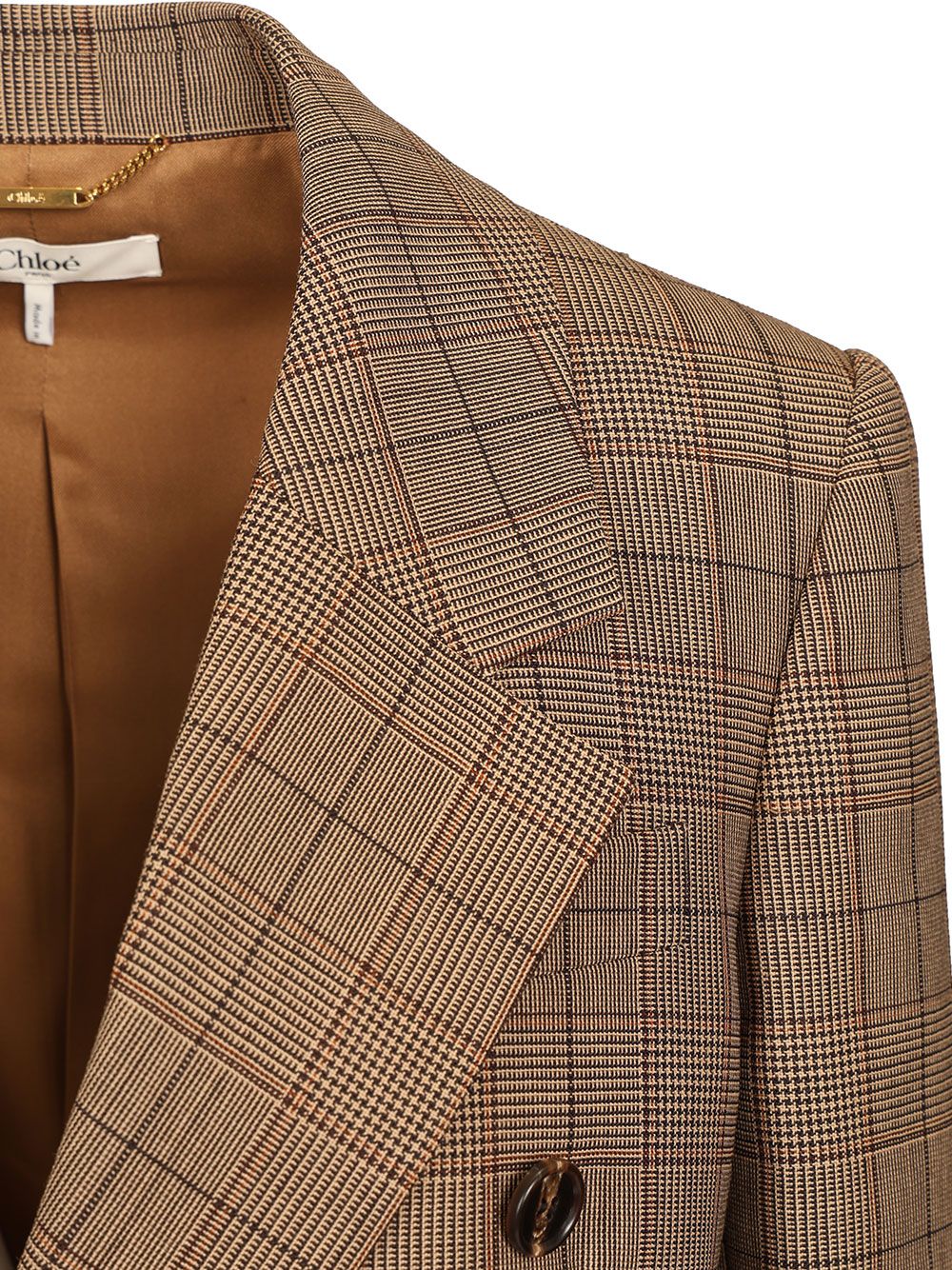 Chloe' Tailored Double-Breasted Checked Wool Jacket Jackets - Brown | 003fb4a385286494daf55195920e8bc96b679ee1