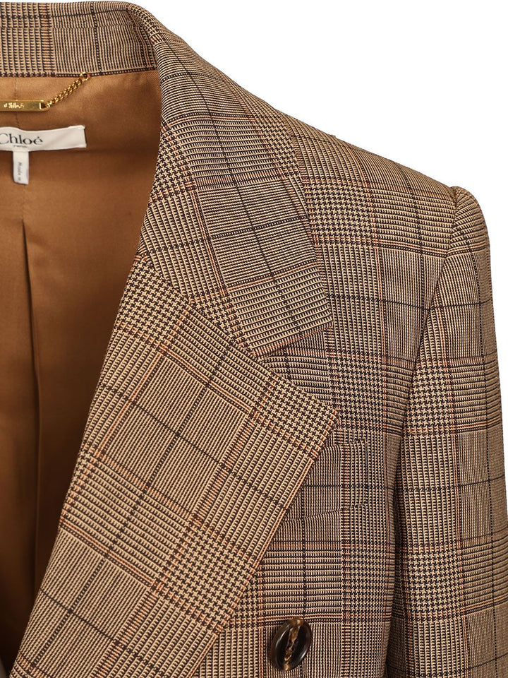 Chloe' Tailored Double-Breasted Checked Wool Jacket Jackets - Brown | 003fb4a385286494daf55195920e8bc96b679ee1