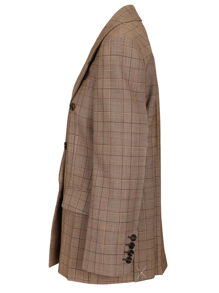 Chloe' Tailored Double-Breasted Checked Wool Jacket Jackets - Brown | f089d309e136ca04394cf324a5e3a34218454a87