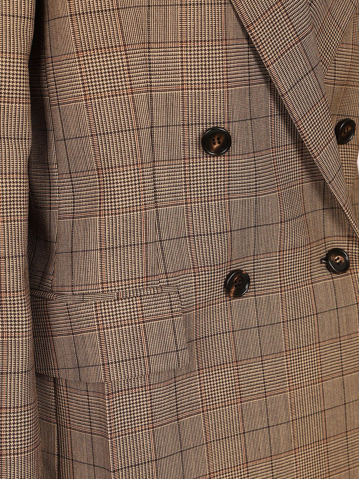 Chloe' Tailored Double-Breasted Checked Wool Jacket Jackets - Brown | 51d80a4e80158a692bea12260bd6efe78f0ffe32