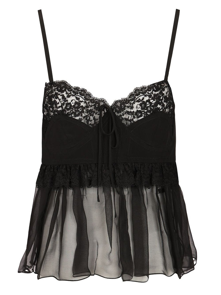 Chloe' Lingerie Top With Thin Straps In Crêpe De Chine Tops - Black | 5a99945517fe1c82e25a8e20fe0ecc869764f634