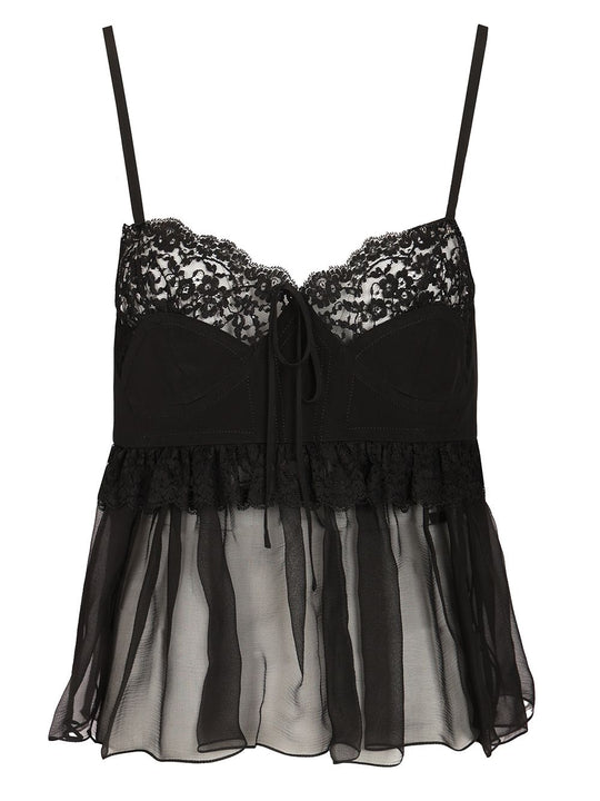 Lingerie Top With Thin Straps In CrêPe De Chine Tops Black