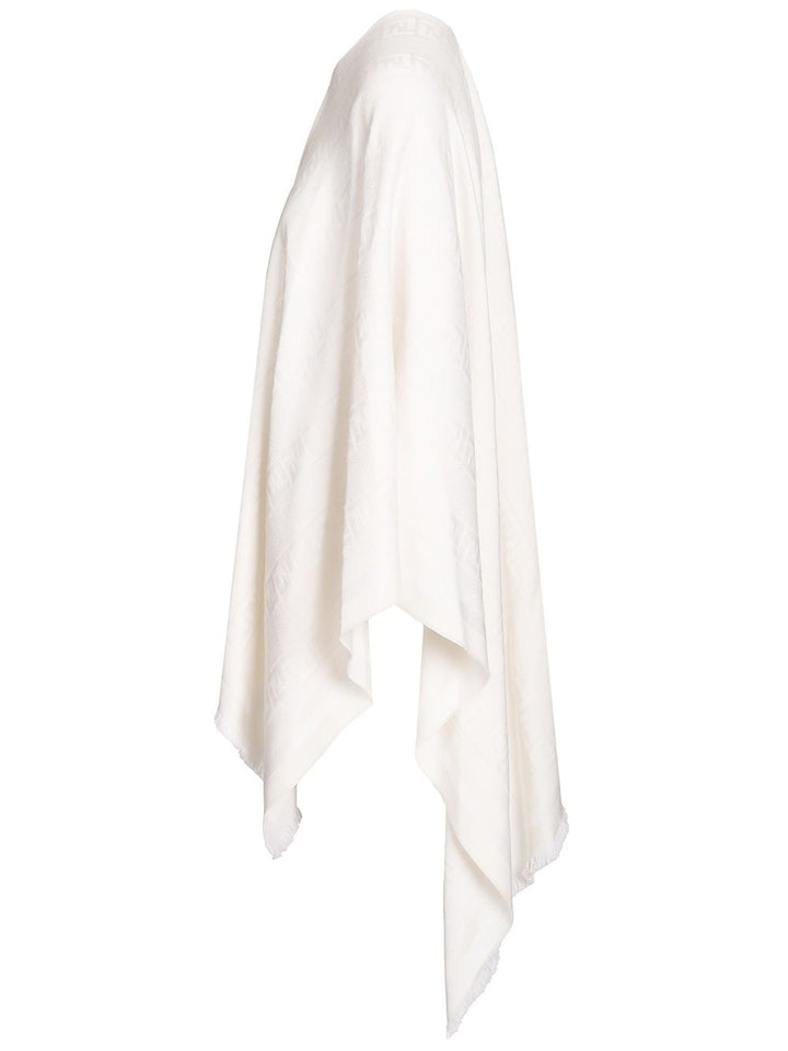 Fendi Ff Ivory Wool And Silk Poncho Jackets - White | 0c985e5bd1cd4faad8b1c828fe873ad89b8dd448
