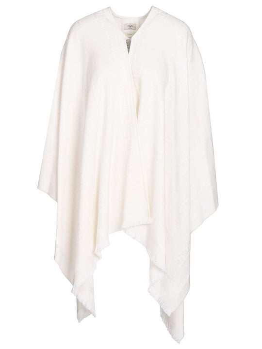 Ff Ivory Wool And Silk Poncho Jackets White