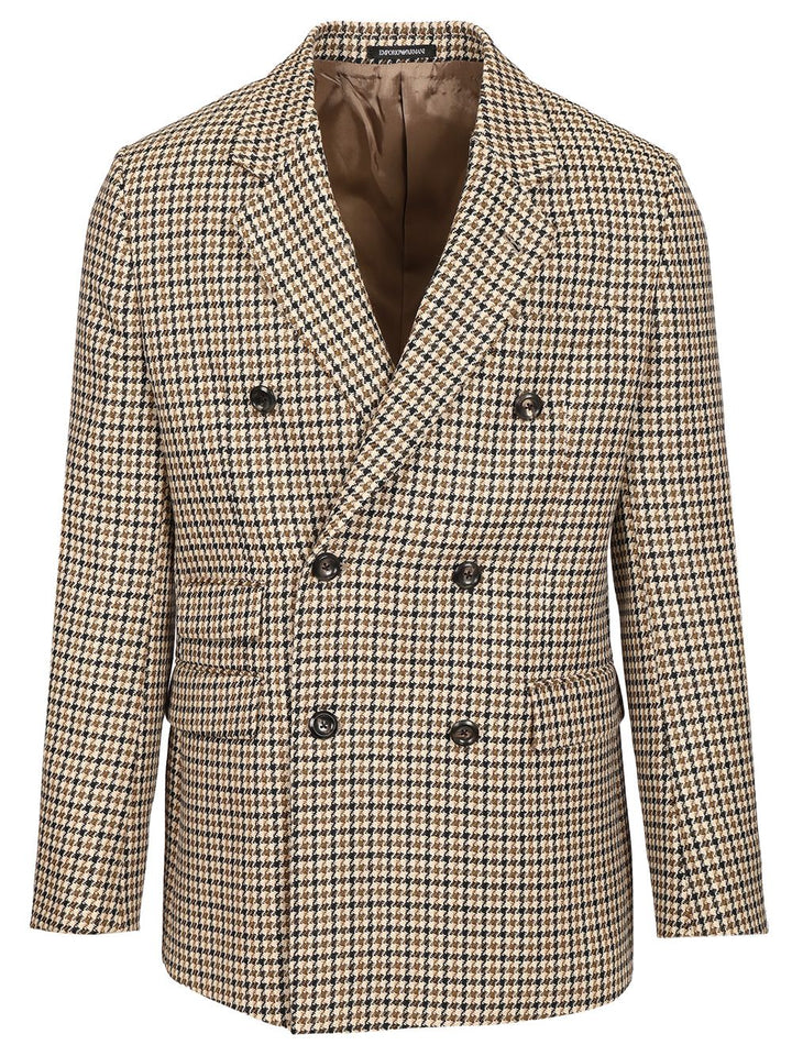 Emporio Armani Double-Breasted Blazer Artan Check Motif Jackets - Multicolor | 0563bf2f3fc54266281d359512d238159dbf75bc