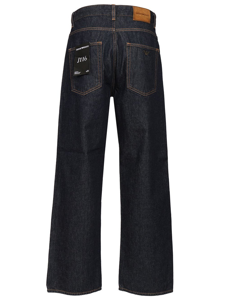Emporio Armani Wide-Leg  With Five-Pocket Design Jeans - Blue | efe3c1ea336b34b51d2c3b43403b73a3d1c44d0a