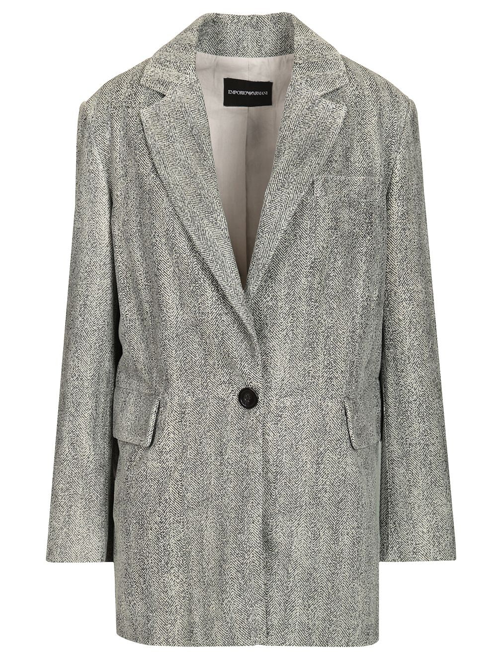 Emporio Armani Printed Chevron Leather Blazer Jackets - Grey | 8d37bdc899e825dd8988f4c613a2a5cdffc86ae6