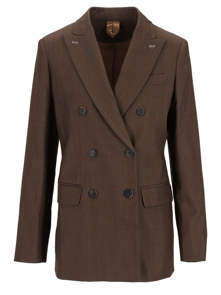 Max Mara Unione Double Breasted Sartoriale Blazer In Wool Gabardine Jackets - Brown | 8e3b473c6f30d90e94ede69ceaa4d3e248c7ae13