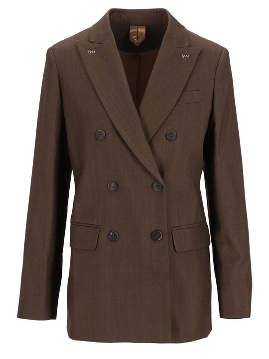 Double-Breasted Wool Gabardine Blazer Jackets Brown