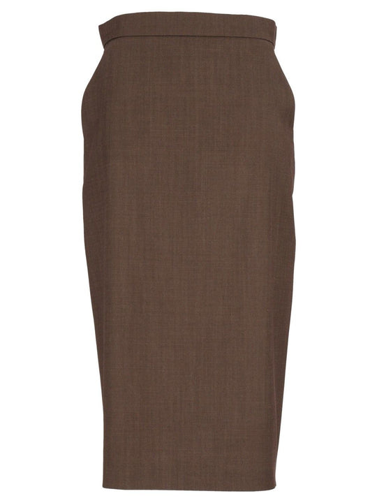 Wool Gabardine Pencil Skirt Skirts Brown