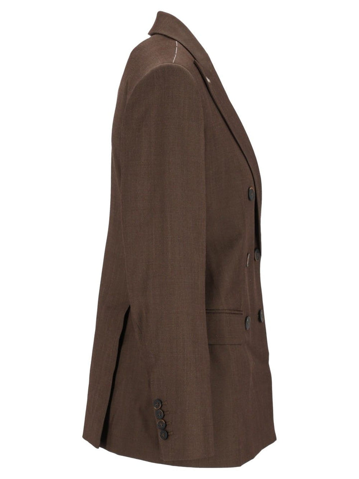 Max Mara Unione Double Breasted Sartoriale Blazer In Wool Gabardine Jackets - Brown | e5b36585a1082a9c13364fa85c2a1f4c8e9a05c1