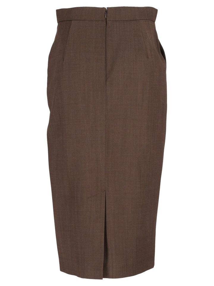 Max Mara Omelia Pencile Skirt In Wool Gabardine Skirts - Brown | 9231ef3ccb59861c8ff10386d398402150db8aa4