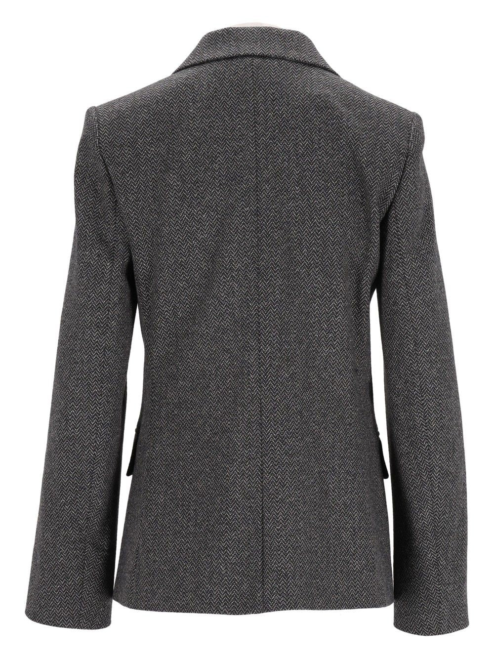 Weekend Max Mara Feroce Sigle Breast Wool Cotton Jacquard Blazer Jackets - Grey | 90e52cb6f20aa846de901f8d50707cca9ed85f05